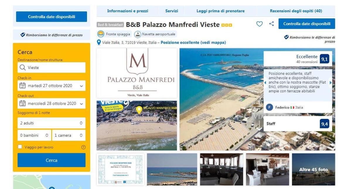 Alojamento de Acomodação e Pequeno-almoço Palazzo Manfredi Vista Mare Con Parcheggio Vieste